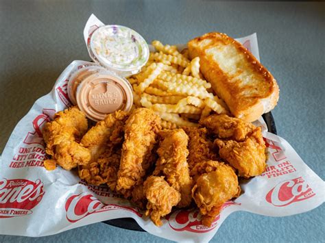 Chicken fingers raising cane's - Start your review of Raising Cane's Chicken Fingers. Overall rating. 5 reviews. 5 stars. 4 stars. 3 stars. 2 stars. 1 star. Filter by rating. Search reviews. Search reviews. Adam G. Jersey City, NJ. 229. 54. 87. Dec 22, 2023. 1 photo. 1 check-in. Definitely a good stop for passing through food came pretty quick. The service was very nice, quick ...